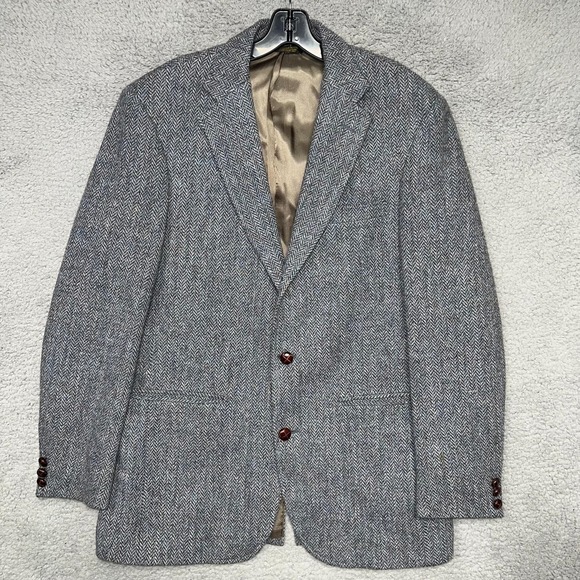 VTG Orvis Harris‎ Tweed Blazer Men's Sz 40L Gray Scottish Wool Herringbone Coat